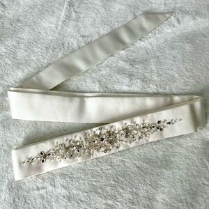 Elegant Cream Embellished Satin Wedding Sash Belt